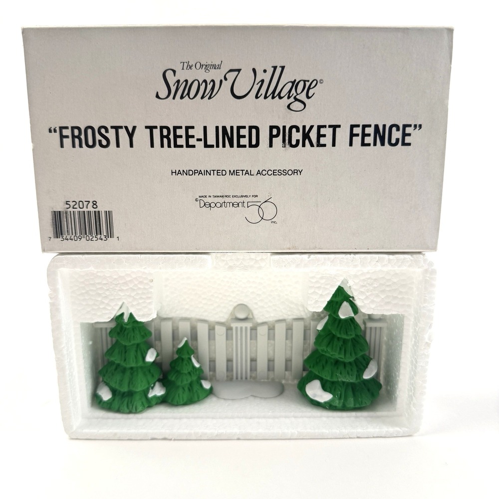 Dept 56 Frosty Tree Lined Picket Fence Original Snow Village White Trees 52078